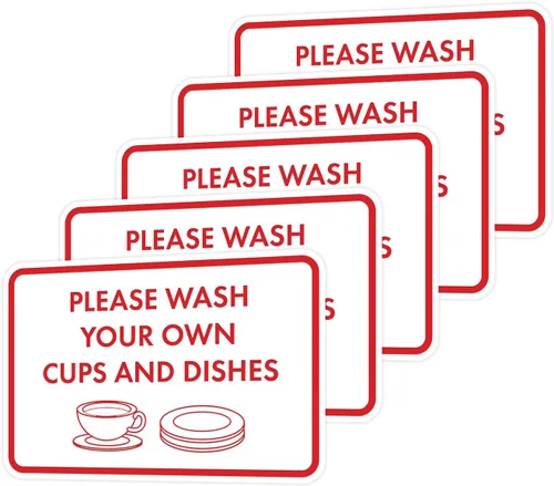 Miniatura 51 de Letrero clásico enmarcado con texto en inglés «Please Wash Your Own Cups and Dishes» (oro cepillado), pequeño