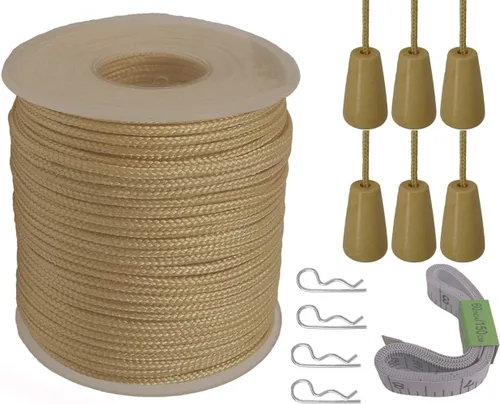 Miniatura 5 de Y-Axis Rollo de 150 yardas de nailon trenzado blanco claro de 0.039 in con 6 pomos de cuerda de madera blanca + cinta suave