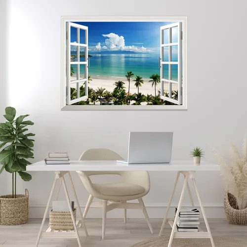 Miniatura 4 de Wall26 - Adhesivo para pared / Mural para pared, extraíble, diseño de río en un pueblo tranquilo, decoración para pared, vista creativa de ventana