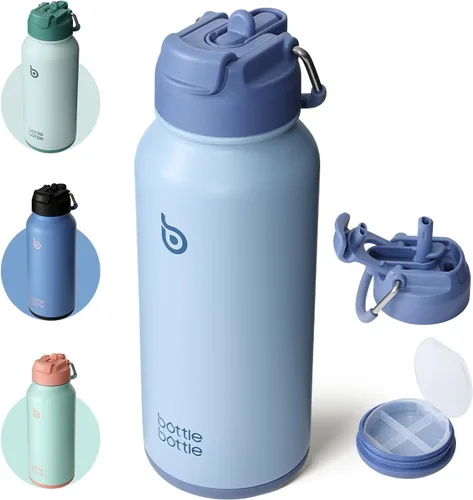 Miniatura 27 de BOTTLE BOTTLE Botella de agua deportiva de acero inoxidable de 32oz con aislamiento, botella de agua con pajita con diseño de tapa de doble uso