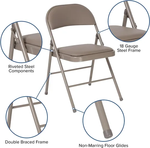Miniatura 6 de Flash Furniture Silla plegable de vinilo beige con doble refuerzo de la serie HERCULES