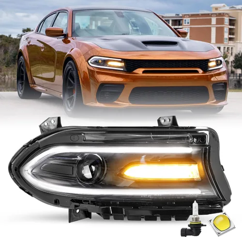 Miniatura 16 de JSBOYAT Conjunto de faros delanteros tipo halógeno compatible con Dodge Charger 2015-2021 Faro proyector con bombillas LED DRL incluidas Lado