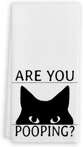 Miniatura 5 de QIYUHOY Toallas de cocina y paños de cocina de gato negro, regalos divertidos con temática de gatos, toallas de mano, 24 x 16 pulgadas (gris)