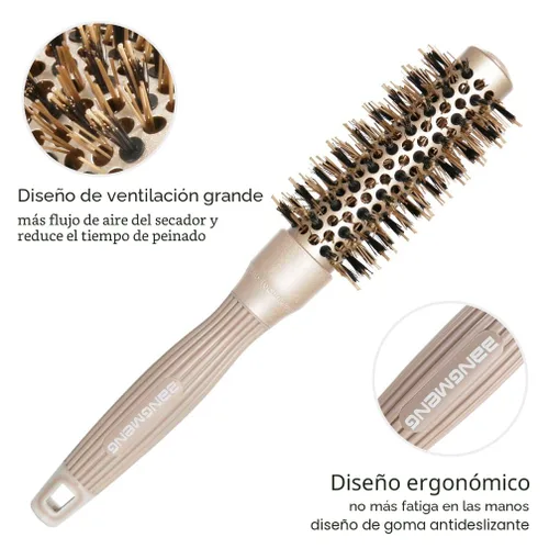 Miniatura 4 de BANGMENG Cepillo redondo con cerdas de jabalí, cepillo de barril redondo para secado por soplado, tecnología iónica de cerámica nano térmica