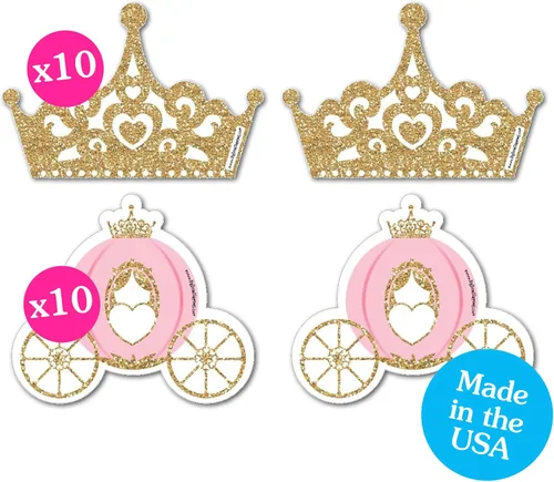 Big Dot of Happiness Corona de princesita – Tiara y carruaje decoraciones DIY rosa y dorado princesa baby shower o fiesta de cumpleaños esenciales –