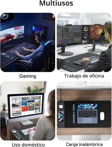 Miniatura 8 de TopMade Alfombrilla de mouse de carga inalámbrica, alfombrilla de mouse impermeable para juegos con superficie ultra suave, base antideslizante