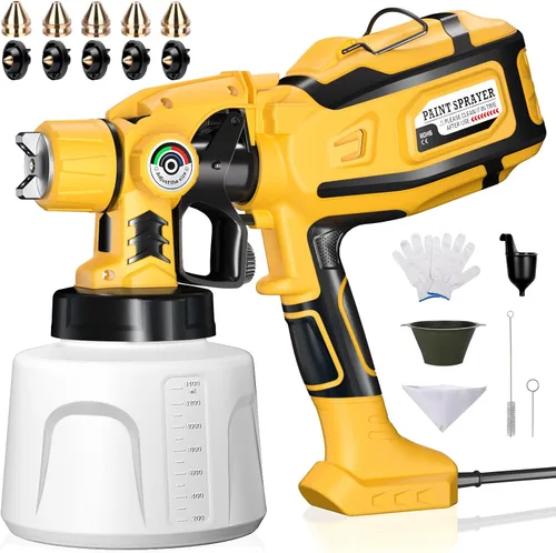 Pulverizador de pintura HVLP eléctrico de 1200W, pistola de pintura en aerosol con 5 boquillas y 3 patrones de pulverización, control de flujo