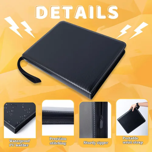 Miniatura 2 de Jravkfi Carpeta de tarjetas con 4 bolsillos con 50 fundas extraíbles, puede contener 400 tarjetas, libro deportivo con 3 anillos con cremallera es