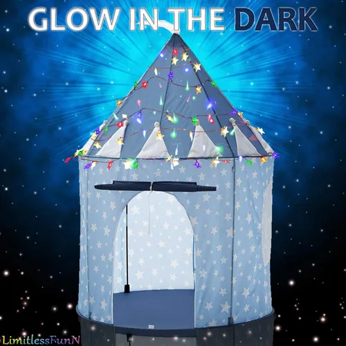 Miniatura 4 de Tienda de campaña y luces de castillo para niños, juguete de casa de juegos para niños, 41 x 53 pulgadas, azul