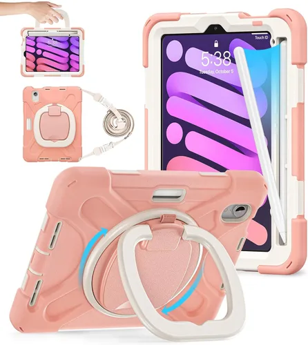 Miniatura 13 de BATYUE Funda para iPad Mini 7 A17 Pro 2024/iPad Mini 6 2021 de 8.3 pulgadas con soporte para lápices, soporte giratorio de 360°, correa