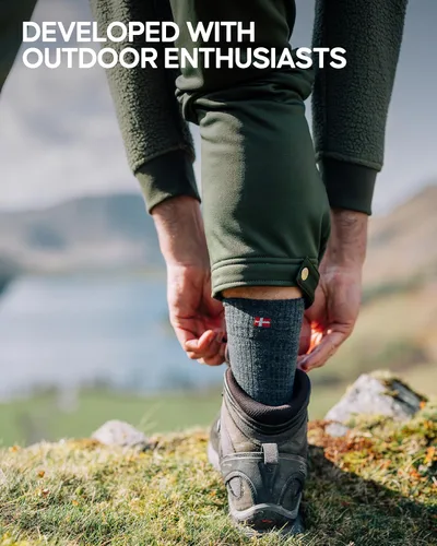 Miniatura 5 de DANISH ENURANCE Calcetines de senderismo para exteriores, lana merina, hombres y mujeres, paquete de 2