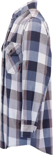 Miniatura 2 de BOCOMAL Camisas FR Resistente a la llama 100% C NFPA2112 7.5oz Camisa de soldadura resistente al fuego para hombres Cuadros azul marino/blanco