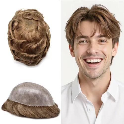 Miniatura 68 de Peluca completa de poliuretano para hombre, sistemas de reemplazo de cabello humano, piel fina y duradera, para hombre, prótesis de cabello