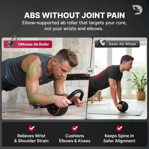 Miniatura 3 de DMoose Fitness - Rodillo para abdominales con soporte para codos y 2 almohadillas para rodillas - Entrenador de ejercicios abdominales para Negro
