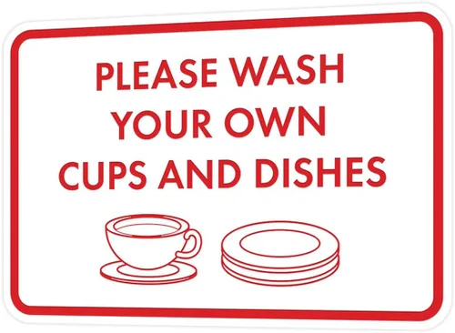 Miniatura 50 de Letrero clásico enmarcado con texto en inglés «Please Wash Your Own Cups and Dishes» (oro cepillado), pequeño