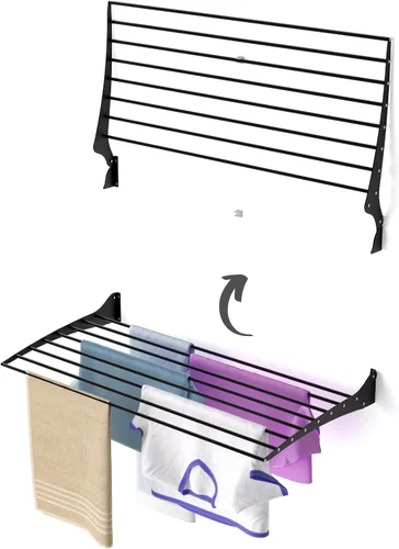Miniatura 44 de foxydry Tendedero plegable para colgar en la pared, vertical plegable para interiores y exteriores, en acero aluminio (31.5 in)