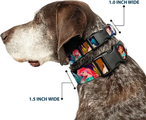 Miniatura 2 de Collar de perro Clip de plástico Disney Princess Poses Castle Siluetas Púrpura Multicolor 9 a 15 pulgadas 1.0 pulgadas de ancho
