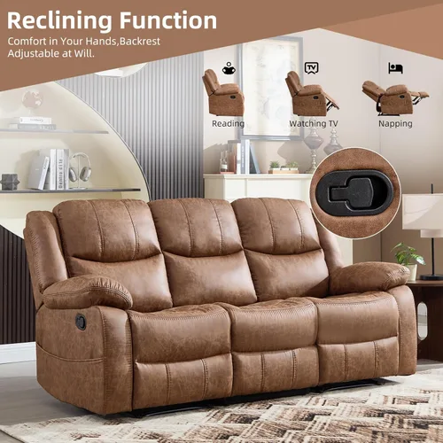 Miniatura 4 de EBELLO Juego de sofá reclinable manual de 2 piezas, juego de sofá reclinable de piel sintética para sala de estar, incluye sofá reclinable de dos