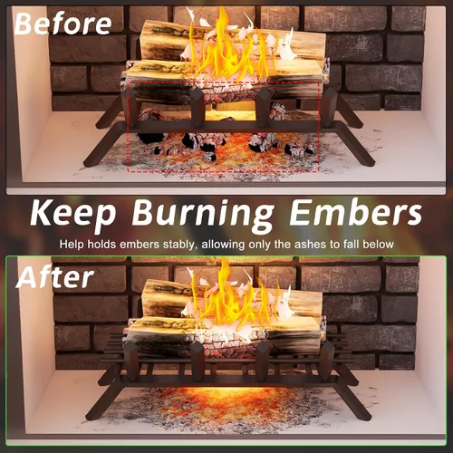 Miniatura 5 de Flamorrow Retenedor de brasas de rejilla para chimenea, rejilla de malla de acero resistente de 16 x 10 pulgadas para rejilla de chimenea, retenedor