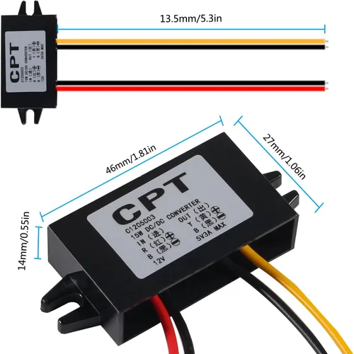 Miniatura 4 de DIANN Módulo convertidor de 12V a 5V 3A 15W Buck - Regulador de CC a CC Convertidor de potencia de coche con interfaz de cable Interfaz de alambre