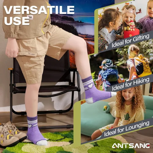Miniatura 77 de ANTSANG Calcetines de Lana, Calcetines Térmicos Cálidos y Gruesos Tipo Crew Boot para Niños Pequeños, Niños y Niñas, 6 Pares
