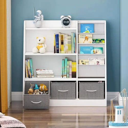 Miniatura 28 de Estantería de 4 niveles para niños de madera, estantería de cinco capas para libros de niños, estante de almacenamiento para bebés y niños pequeños