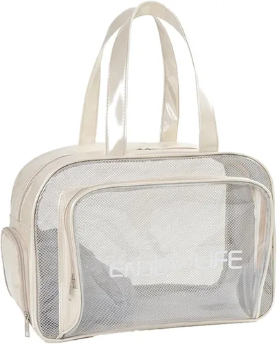 Miniatura 7 de Neceser de viaje, bolsa de aseo transparente con asa, bolsa de maquillaje impermeable para playa, viajes, gimnasio, Negro