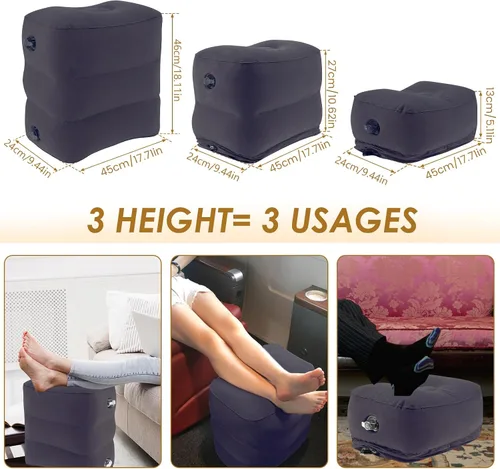 Miniatura 3 de Almohada inflable con reposapiés para viajes, cama ajustable de 3 capas de altura para avión para niños, artículos esenciales de viaje para adultos