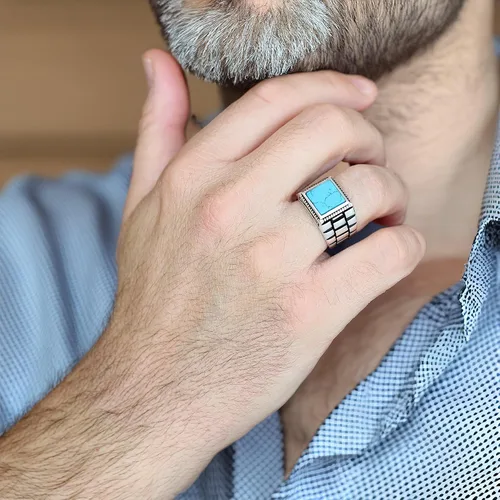 Miniatura 3 de Sterling Silver Rings for Men - Style Mens Sterling Silver Ring with Onyx or Turquoise Stone, Anillos Para Hombre
