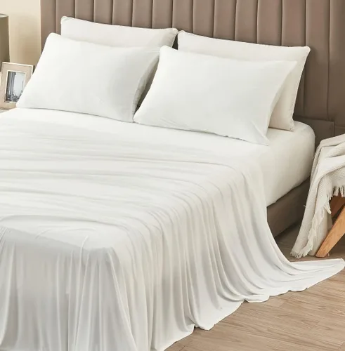 Miniatura 10 de Juego de sábanas tamaño matrimonial de lujo con 2 fundas de almohada, tela ultrasuave, refrescante y transpirable, sábanas grises, juego de 4 piezas