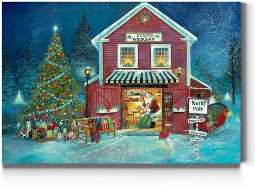Miniatura 21 de Renditions Gallery Granja de Árboles de Navidad - Arte de pared, escena de invierno campestre con granero rojo, decoraciones encantadoras, Árbol