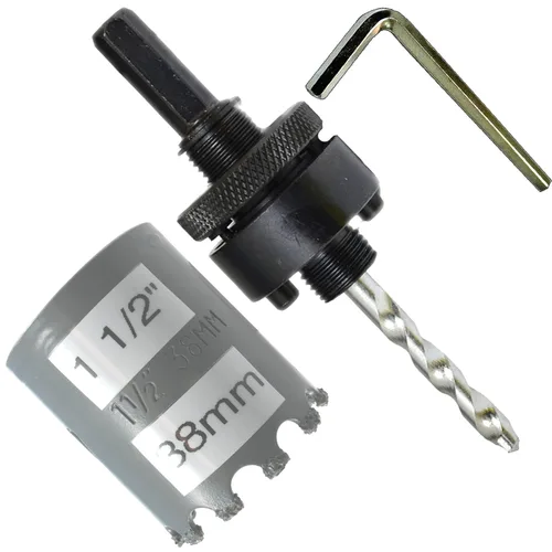 Miniatura 84 de Sierra de agujero HSS con mandril piloto de 2 piezas de alta velocidad para perforar madera y acero, broca de 1/4" de diámetro y eje, broca piloto
