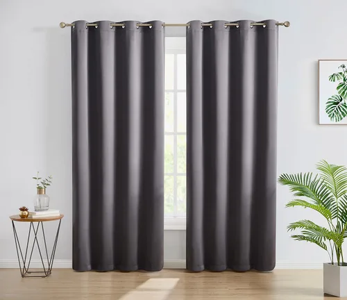 HLC.ME Oxford - Cortinas opacas grises, cortinas de bloqueo de calor y frío, paneles de cortina con aislamiento térmico con ojales, juego de 2 (52