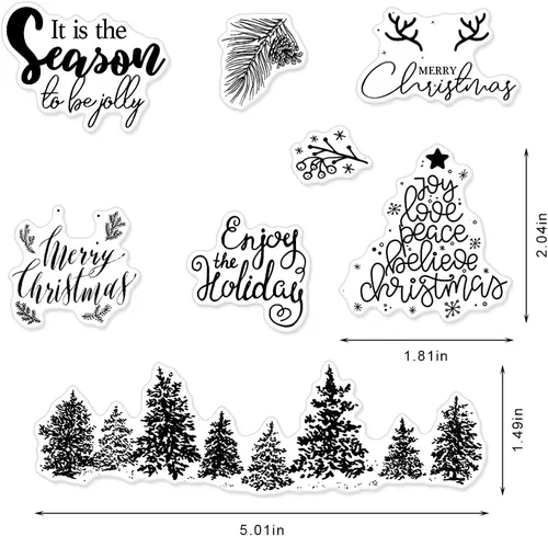 Miniatura 2 de Sellos transparentes de árboles de Navidad para hacer tarjetas y decoración de álbumes de fotos, sellos de goma con palabras de Feliz Navidad, sello