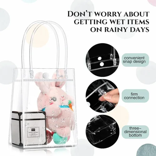 Miniatura 3 de Saintrygo 80 bolsas de regalo de plástico transparente con asas, pequeñas bolsas de regalo reutilizables de PVC transparente para compras, recuerdos