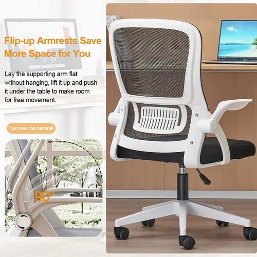 Miniatura 4 de Silla de oficina en casa, silla ergonómica de malla transpirable, respaldo alto con altura ajustable giratoria con brazos abatibles y soporte lumbar
