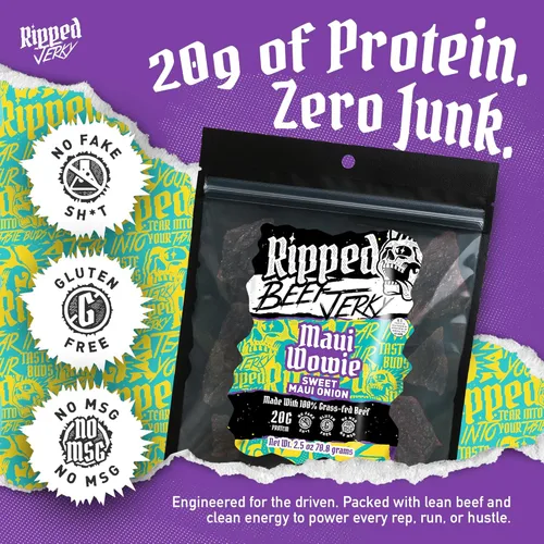 Miniatura 3 de Ripped Beef Jerky - 100% carne de res alimentada con pasto, 20g de proteína, ingredientes reales, sin gluten, sin MSG, hecho en EE. UU.