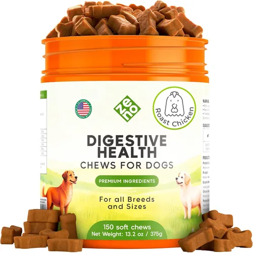 ZENO Probióticos masticables para perros, 150 unidades, apoyo digestivo, para la salud intestinal y la diarrea, masticables para perros, fórmula
