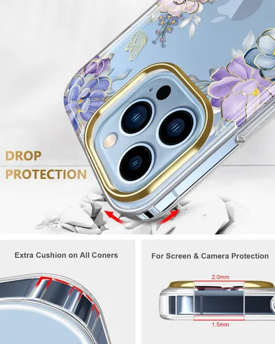 Miniatura 3 de Funda transparente compatible con iPhone 12 Pro iPhone 12 con purpurina y diseño de flores protectoras, a prueba de golpes, delgada, de poliuretano