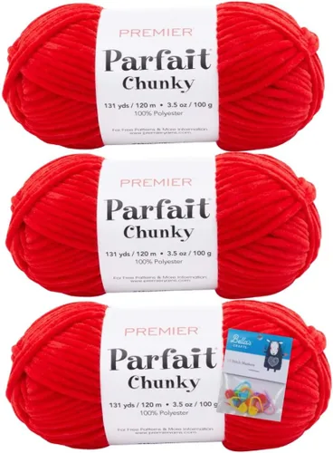 Miniatura 18 de Premier Yarns Parfait - Hilo de felpilla grueso, 3.5 onzas, peso súper voluminoso, paquete de 3 unidades con soportes para punto de Bella (chocolate)