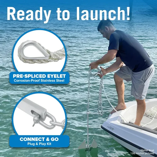 Miniatura 2 de Kit de anclaje para lancha pesada Fluke Anchor con cadena de anclaje y cuerda de anclaje para lancha para incluir anclajes de barco para barcos