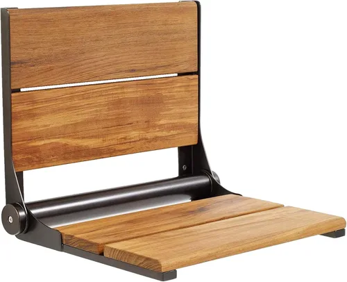 Miniatura 22 de Asiento de ducha de nogal, madera de contorno, banco plegable de montaje en pared para ducha interior, ADA Safety Aid, acero inoxidable 304, negro