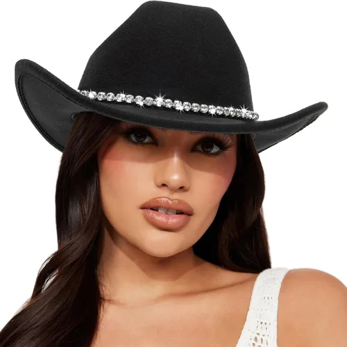 Sombreros de vaquero clásicos de fieltro occidental para mujeres y hombres, sombrero de Fedora-Jazz con banda (Lagre)