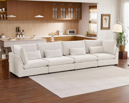 Miniatura 4 de Sofá Modular de Gran Tamaño, Sofá Seccional de Chenilla Nube Extra Profundo con Chaise Otomana, Sofá Esponjoso de Chenilla de 4 Plazas para Sala