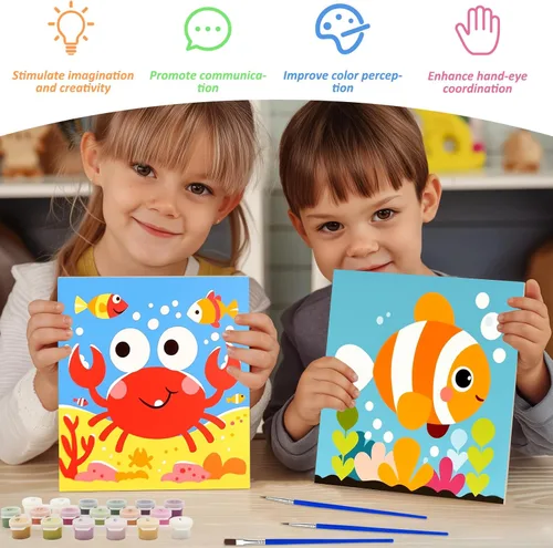 Miniatura 4 de EOBROMD Mrine Life - Paquete de 4 kits de pintura enmarcada por números para niños, kits de bricolaje para niños de 4 a 8 a 12 años, pintura sobre