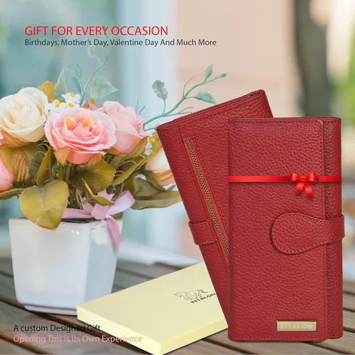 Miniatura 4 de Carteras de piel con bloqueo RFID, para cheques, con 11 ranuras para tarjetas, para mujer