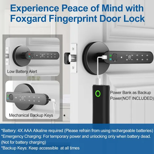 Miniatura 5 de Foxgard - Cerradura inteligente de huellas dactilares para puerta: Perilla de puerta biométrica de 5 en 1 con impresión digital - Perilla de puerta