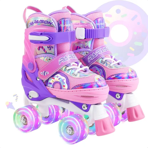PAPAISON Patines de ruedas ajustables con ruedas iluminadas para niñas, patines para niños y bebés de 4 a 6, 5 a 8, 8 a 12 años rosado & púrpura