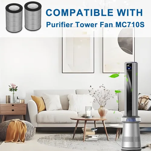 Miniatura 4 de DR-HPA019 H13 Filtro Hepa de repuesto compatible con el ventilador de torre Dreo purificador de aire MC710S, sistema de filtración de 2 etapas