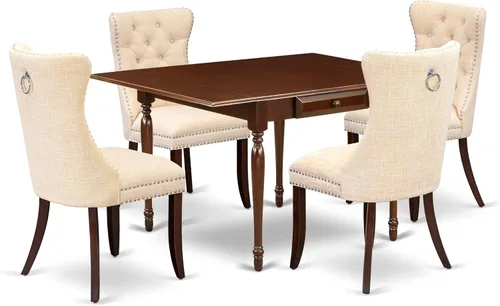 Miniatura 22 de East West Furniture MZDA5-MAH-12 - Juego de comedor de 5 piezas que consta de una mesa de cocina rectangular con gotas y 4 sillas Parson de tela